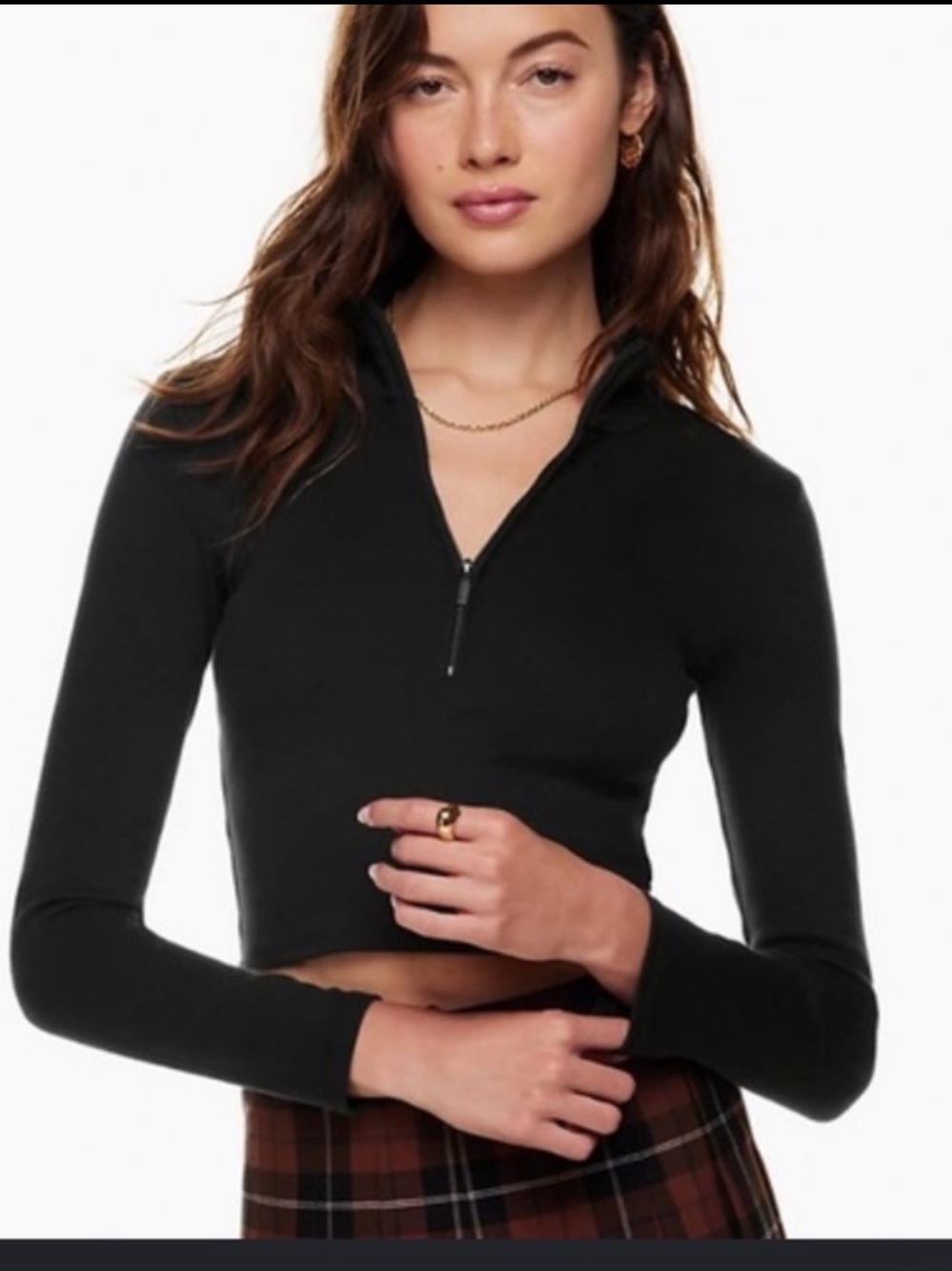 Sunday Best Aritzia Black Zip-Front Long Sleeve Crop Top